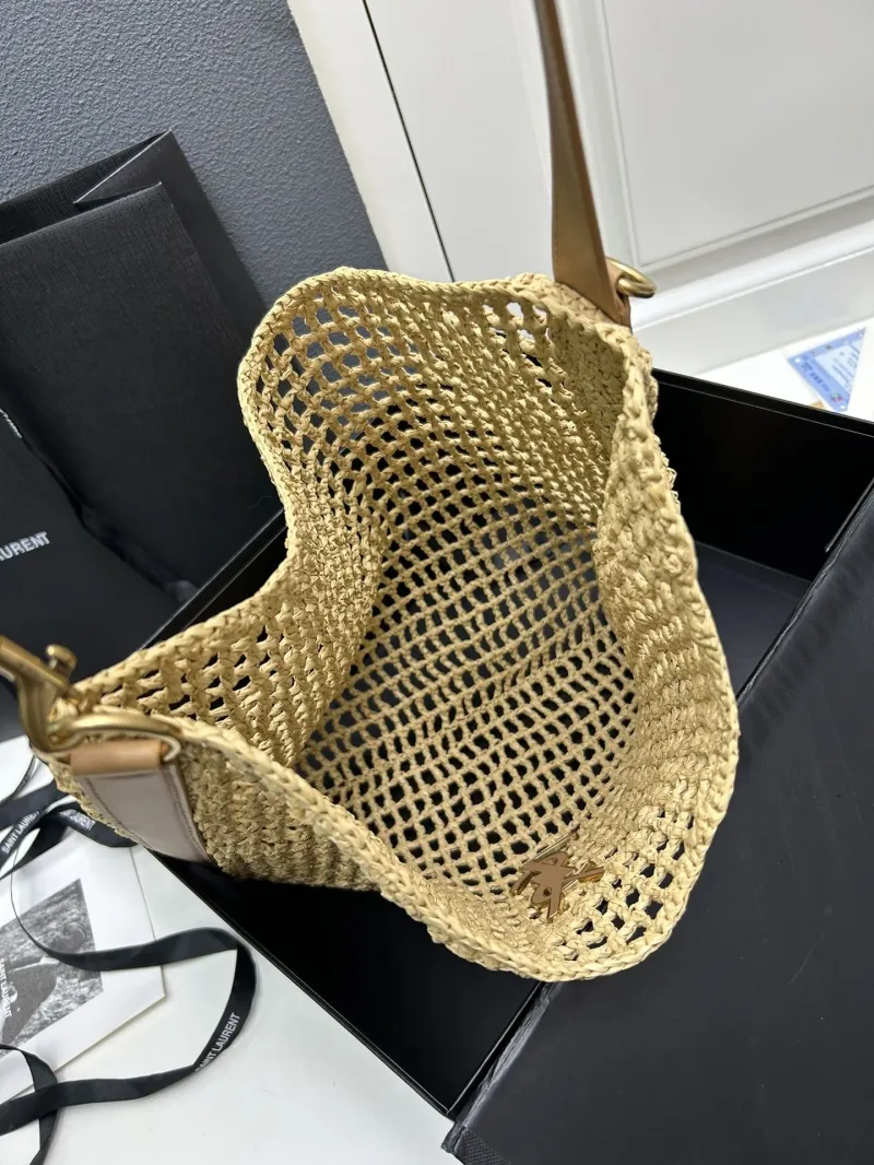 YSL Beige Raffia Hobo Shoulder Bag - Image 7