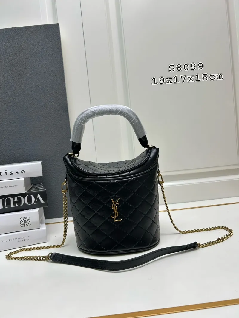 YSL S8099 Black Quilted Bucket Bag