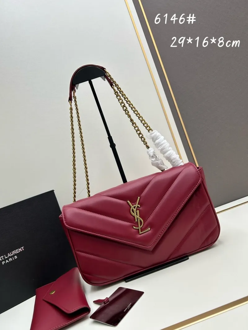 YSL Burgundy Quilted Chain Shoulder Bag 6146