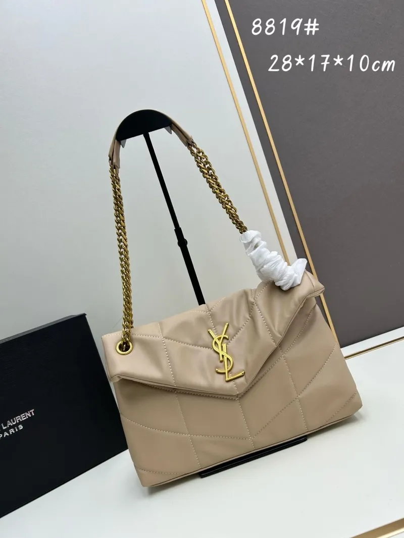 YSL Beige Quilted Chain Shoulder Bag 8819