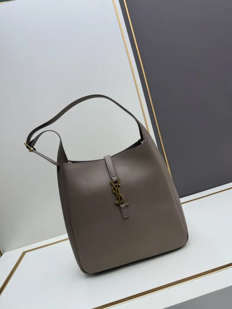 YSL Taupe Leather Hobo Shoulder Bag 750