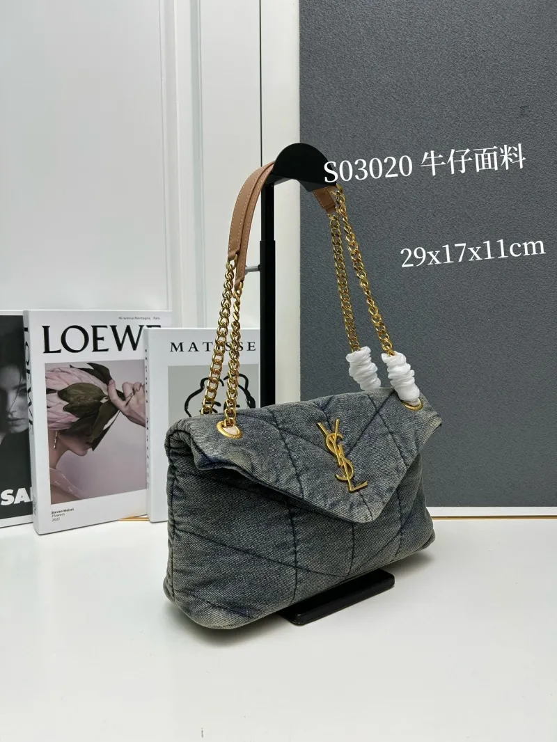 Alternative view of YSL Washed Denim Top Handle Shoulder Bag S03020