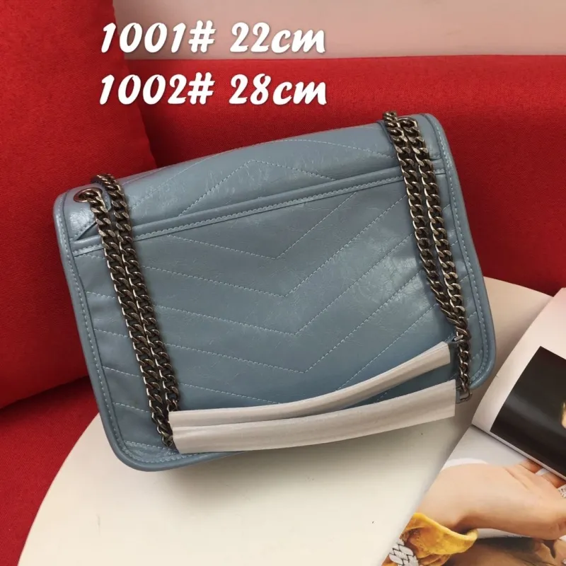 YSL Light Blue Quilted Chain Shoulder Bag 22cm 28cm - Image 3