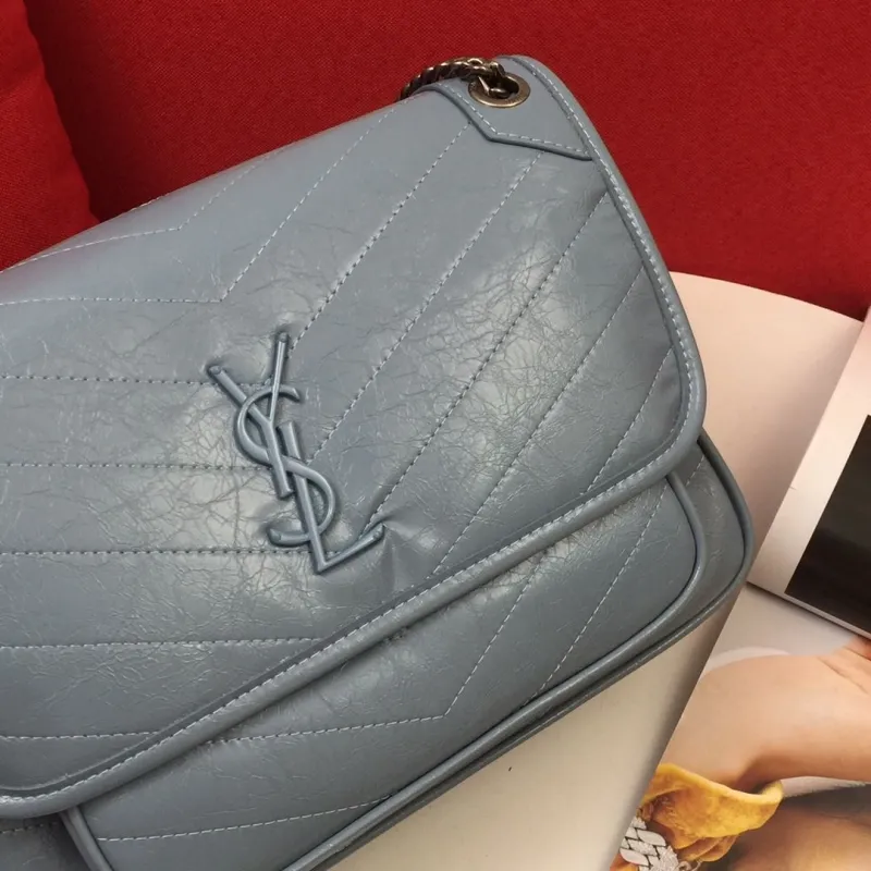 YSL Light Blue Quilted Chain Shoulder Bag 22cm 28cm - Image 4