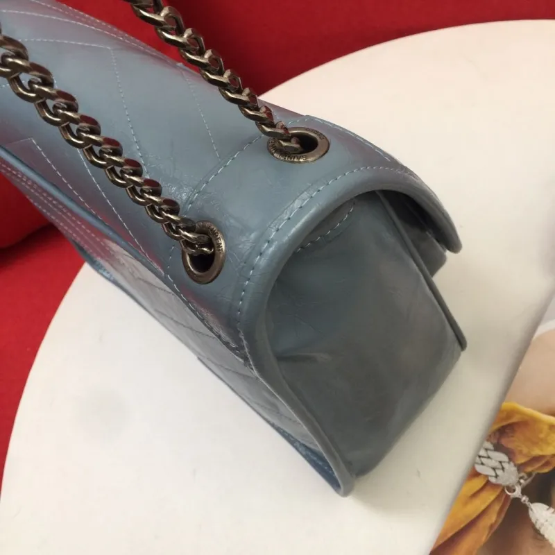 YSL Light Blue Quilted Chain Shoulder Bag 22cm 28cm - Image 6