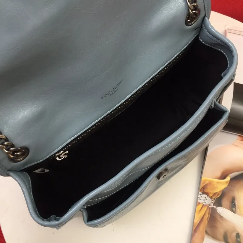 YSL Light Blue Quilted Chain Shoulder Bag 22cm 28cm - Image 8