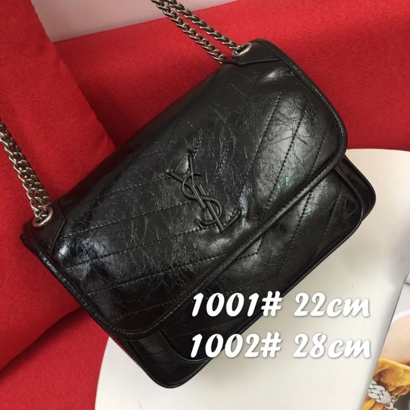 YSL Black Leather Chain Shoulder Bag 22cm 28cm 1001 1002