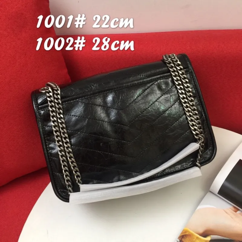 YSL Black Leather Chain Shoulder Bag 22cm 28cm 1001 1002 - Image 3