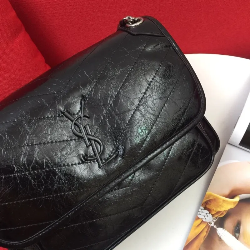 YSL Black Leather Chain Shoulder Bag 22cm 28cm 1001 1002 - Image 4