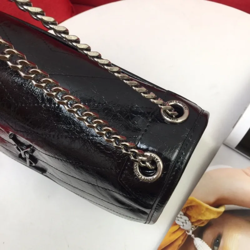 YSL Black Leather Chain Shoulder Bag 22cm 28cm 1001 1002 - Image 5