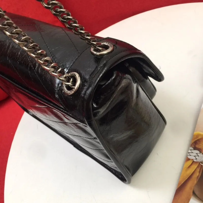 YSL Black Leather Chain Shoulder Bag 22cm 28cm 1001 1002 - Image 6