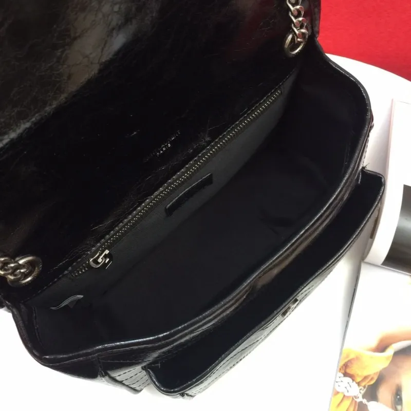 YSL Black Leather Chain Shoulder Bag 22cm 28cm 1001 1002 - Image 8