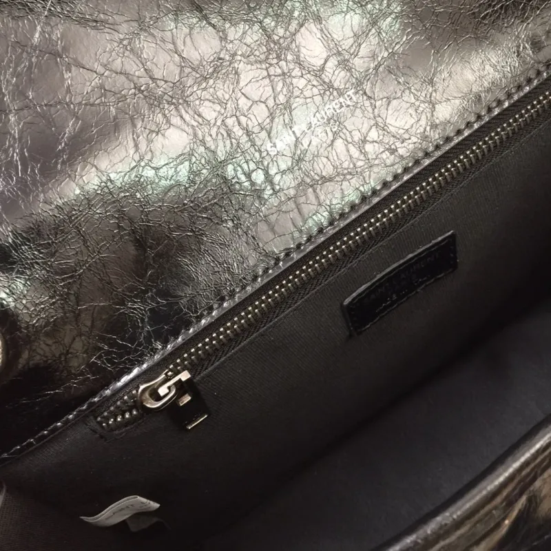 YSL Black Leather Chain Shoulder Bag 22cm 28cm 1001 1002 - Image 9
