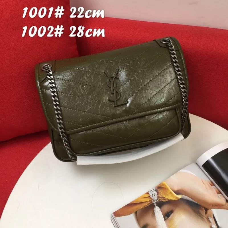 Alternative view of YSL Olive Green Chain Shoulder Bag 1001# 22cm