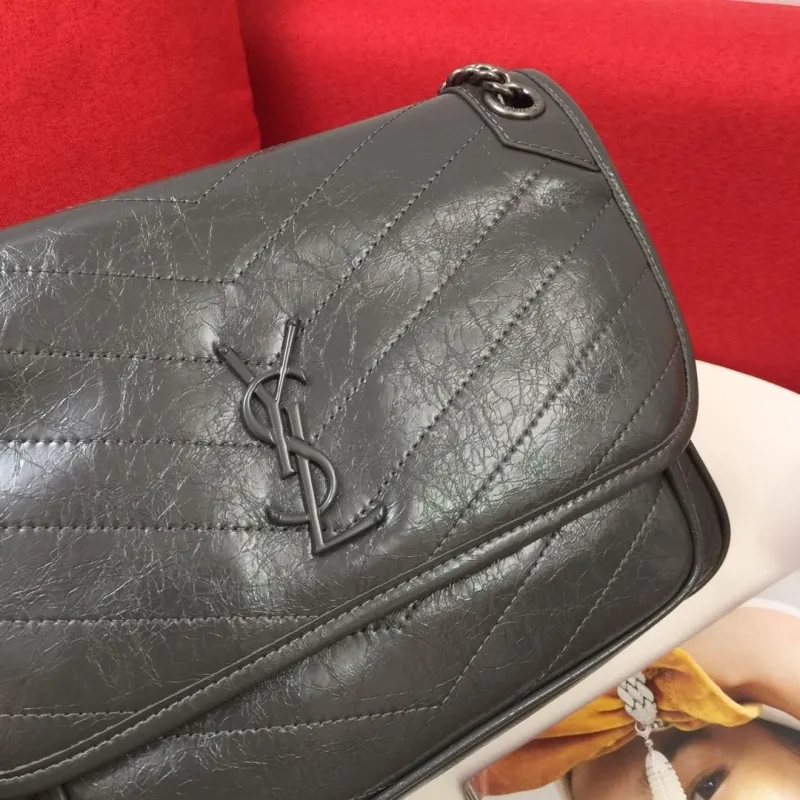 YSL Dark Grey Chain Shoulder Bag 1001# 22cm - Image 4