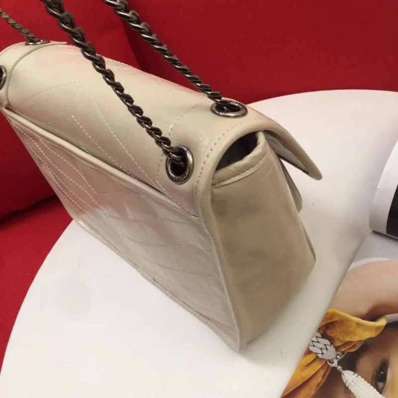 YSL Cream Quilted Chain Shoulder Bag 22cm 28cm - Image 6