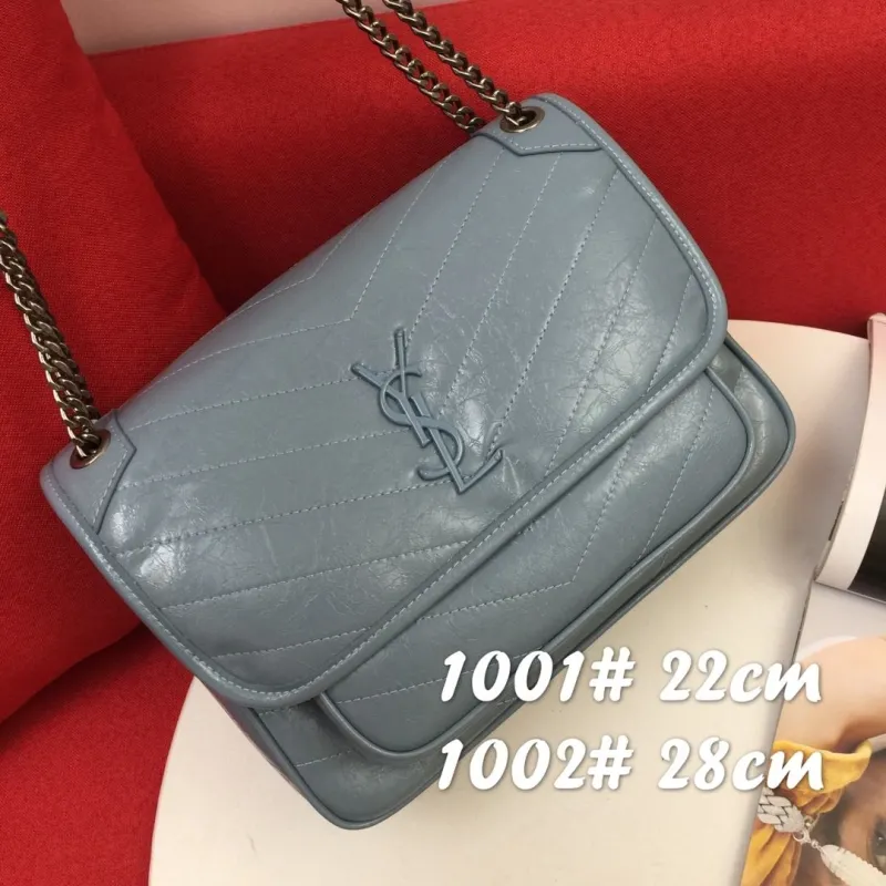 Alternative view of YSL Quilted Chain Shoulder Bag Beige Blue Black 1001 1002 22cm 28cm