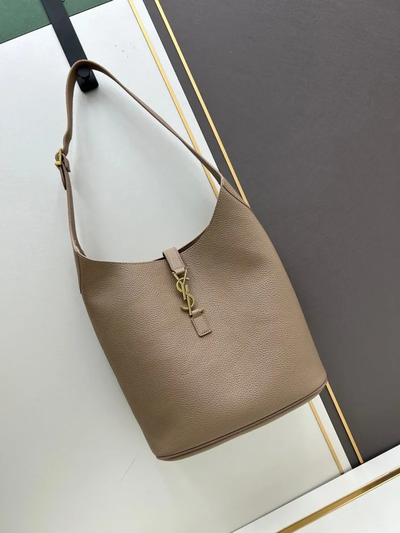 YSL Taupe Leather Hobo Bucket Bag 776