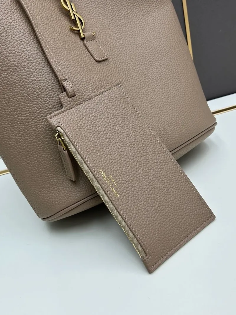 YSL Taupe Leather Hobo Bucket Bag 776 - Image 6