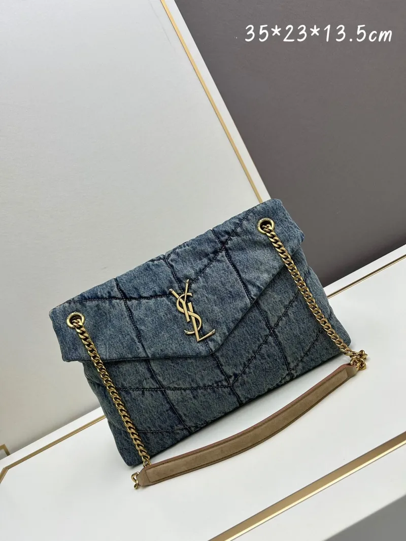 YSL Blue Denim Chain Shoulder Bag 789