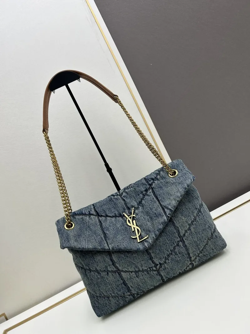 Alternative view of YSL Blue Denim Chain Shoulder Bag 789