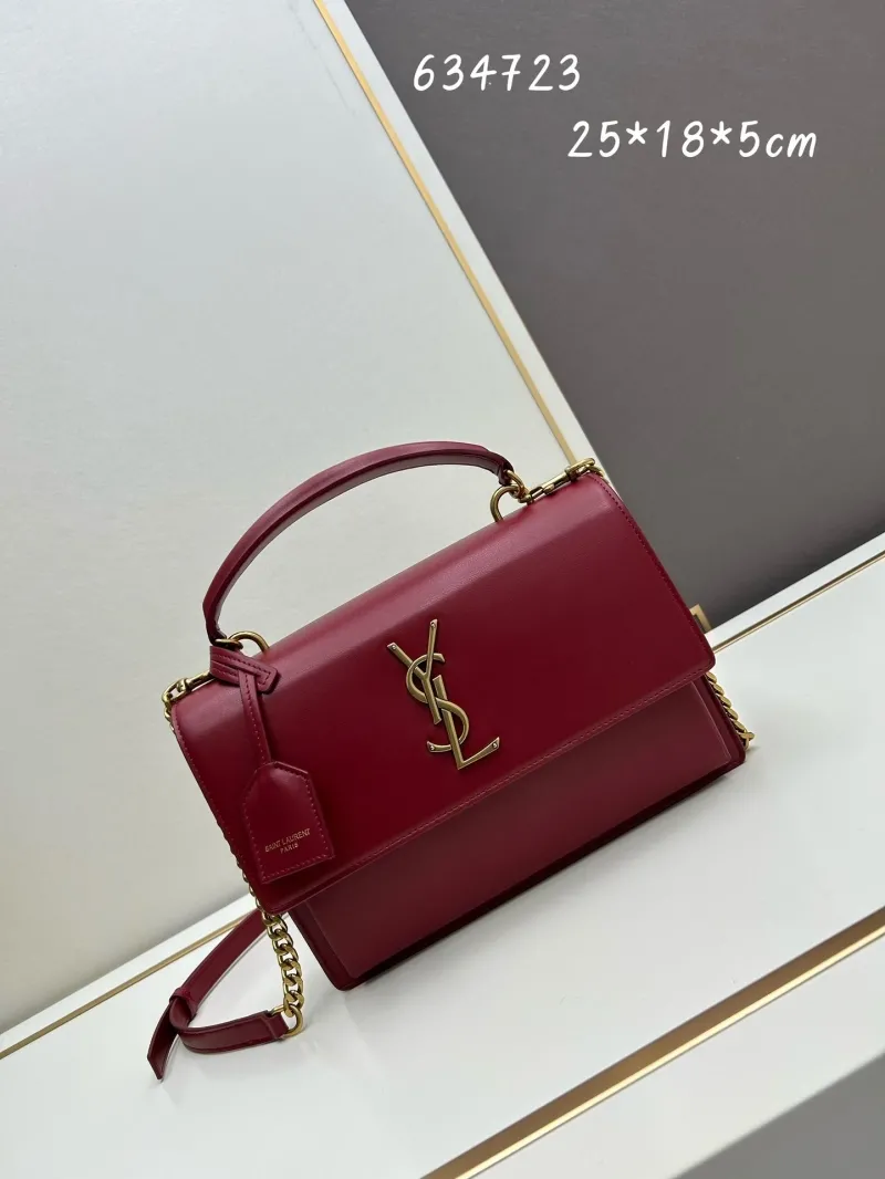YSL Burgundy Top Handle Shoulder Bag 634723