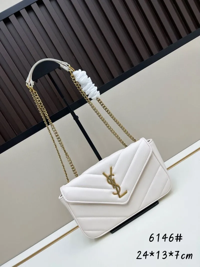 YSL White Top Handle Chain Bag Model 6146