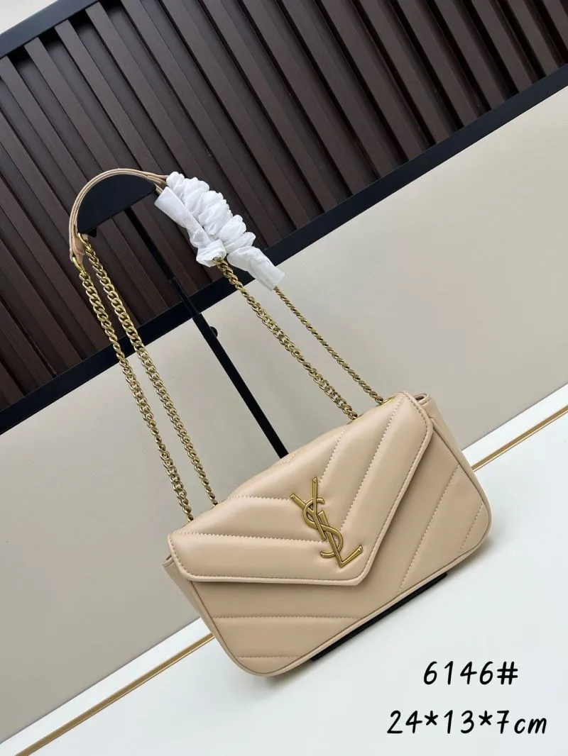 YSL Beige Quilted Chain Shoulder Bag 6146