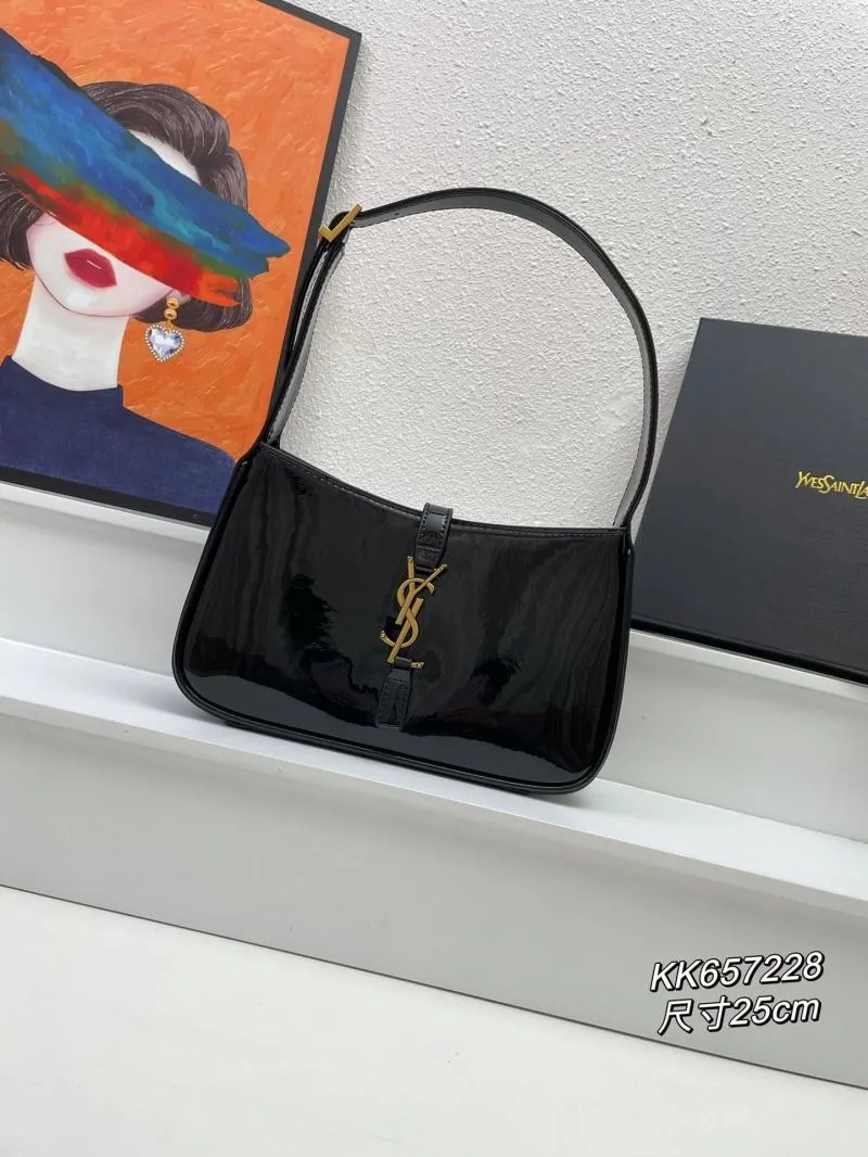 Yves Saint Laurent Black Patent Leather Hobo Bag KK657228 Size 25cm