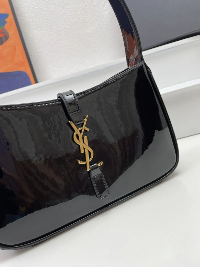 Yves Saint Laurent Black Patent Leather Hobo Bag KK657228 Size 25cm - Image 4