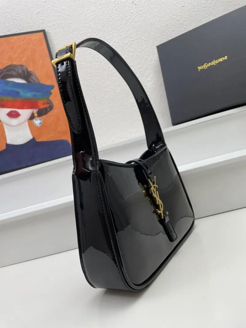 Yves Saint Laurent Black Patent Leather Hobo Bag KK657228 Size 25cm - Image 5