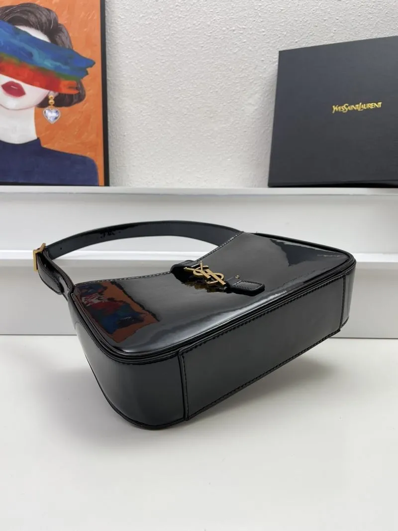Yves Saint Laurent Black Patent Leather Hobo Bag KK657228 Size 25cm - Image 7
