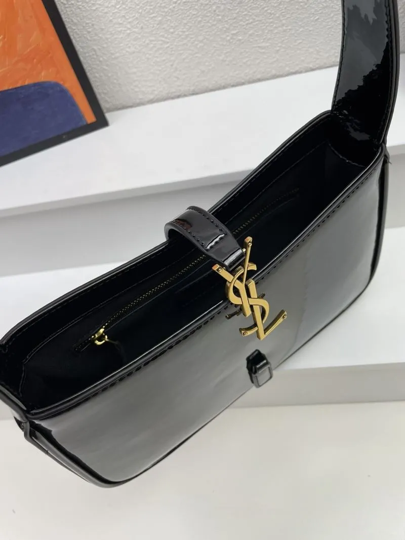 Yves Saint Laurent Black Patent Leather Hobo Bag KK657228 Size 25cm - Image 8