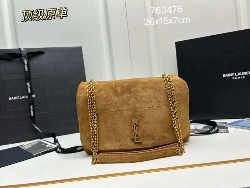YSL Brown Suede Chain Shoulder Bag 763475