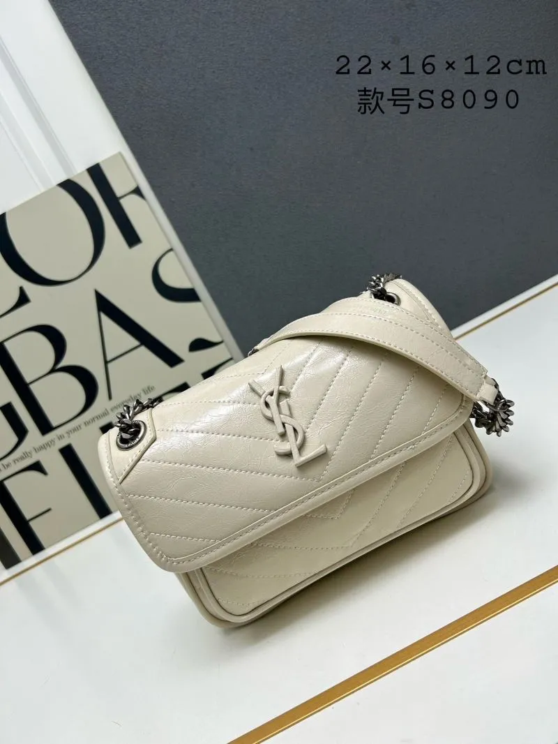 YSL Off-White Chain Shoulder Bag S8090