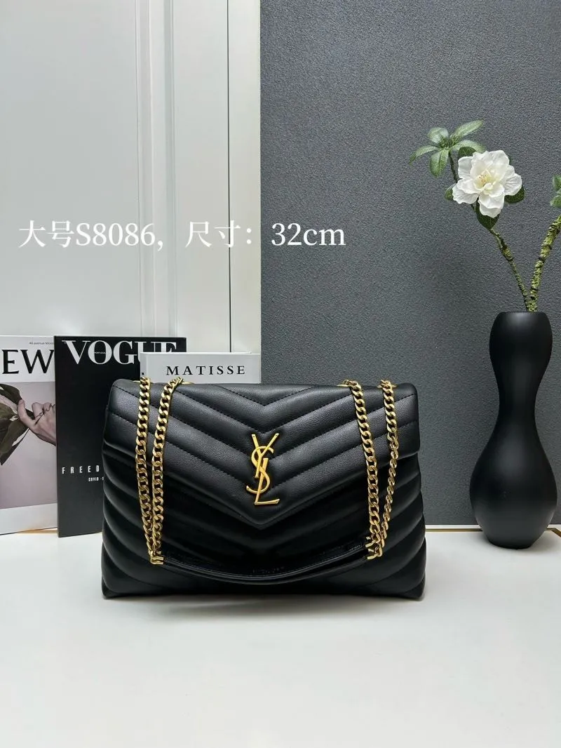 YSL Large Black Quilted Chain Shoulder Bag S8086 32cm