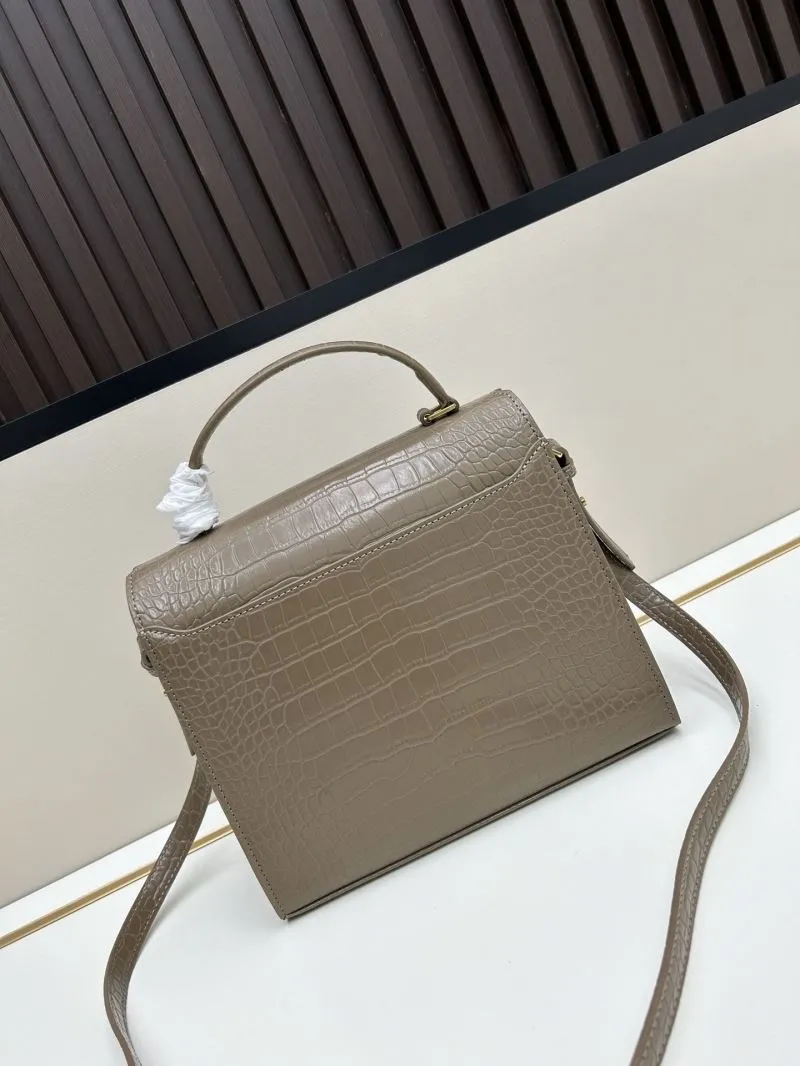 YSL Taupe Croc Embossed Top Handle Crossbody Bag 6105 - Image 3