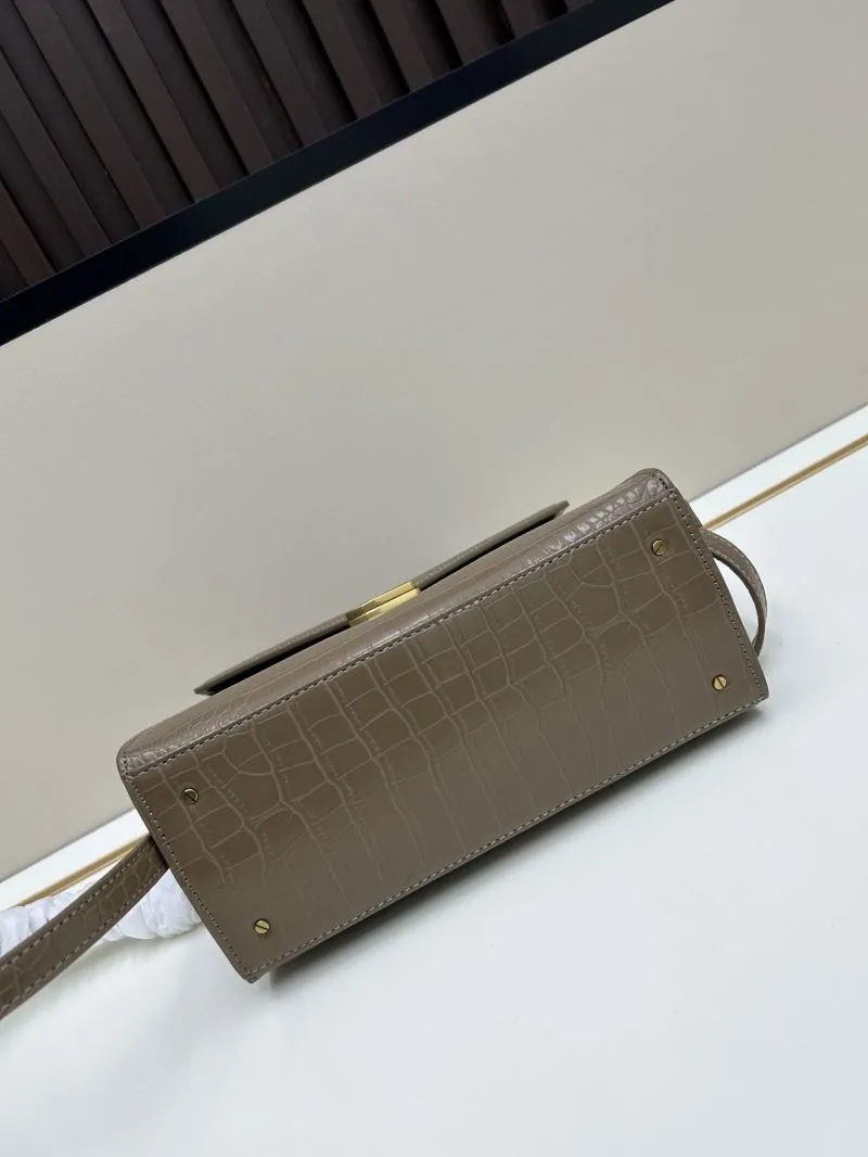 YSL Taupe Croc Embossed Top Handle Crossbody Bag 6105 - Image 5