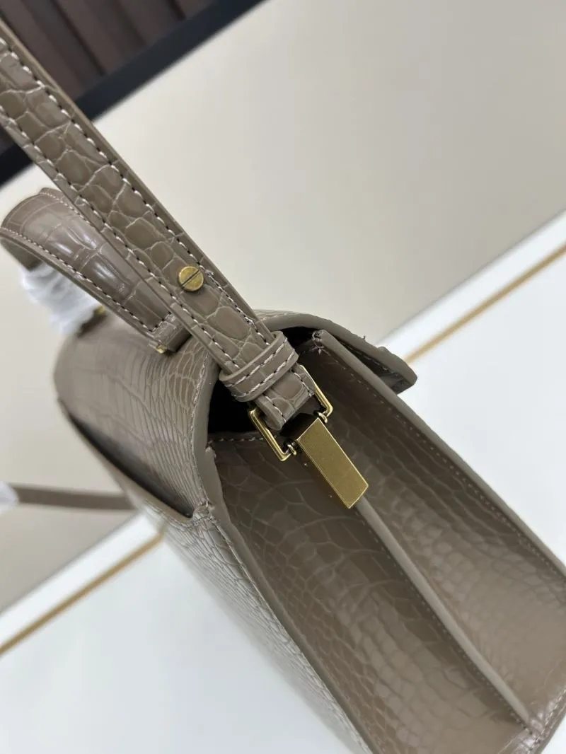 YSL Taupe Croc Embossed Top Handle Crossbody Bag 6105 - Image 6