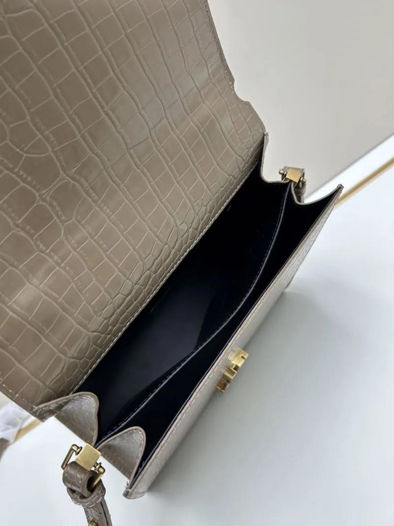 YSL Taupe Croc Embossed Top Handle Crossbody Bag 6105 - Image 7