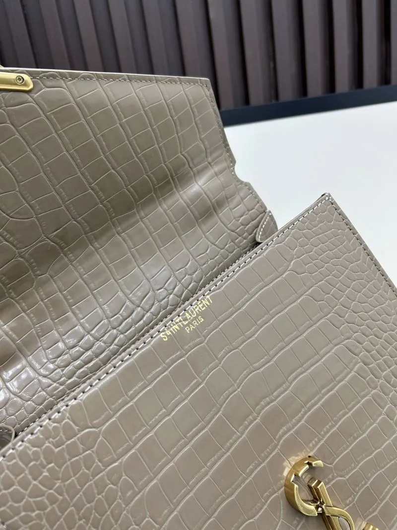 YSL Taupe Croc Embossed Top Handle Crossbody Bag 6105 - Image 8
