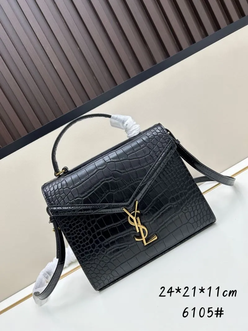 YSL Black Croc Embossed Top Handle Bag 6105