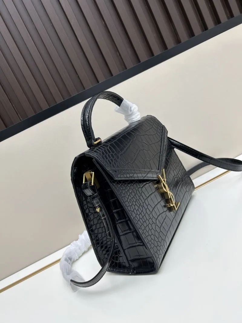 Alternative view of YSL Black Croc Embossed Top Handle Bag 6105
