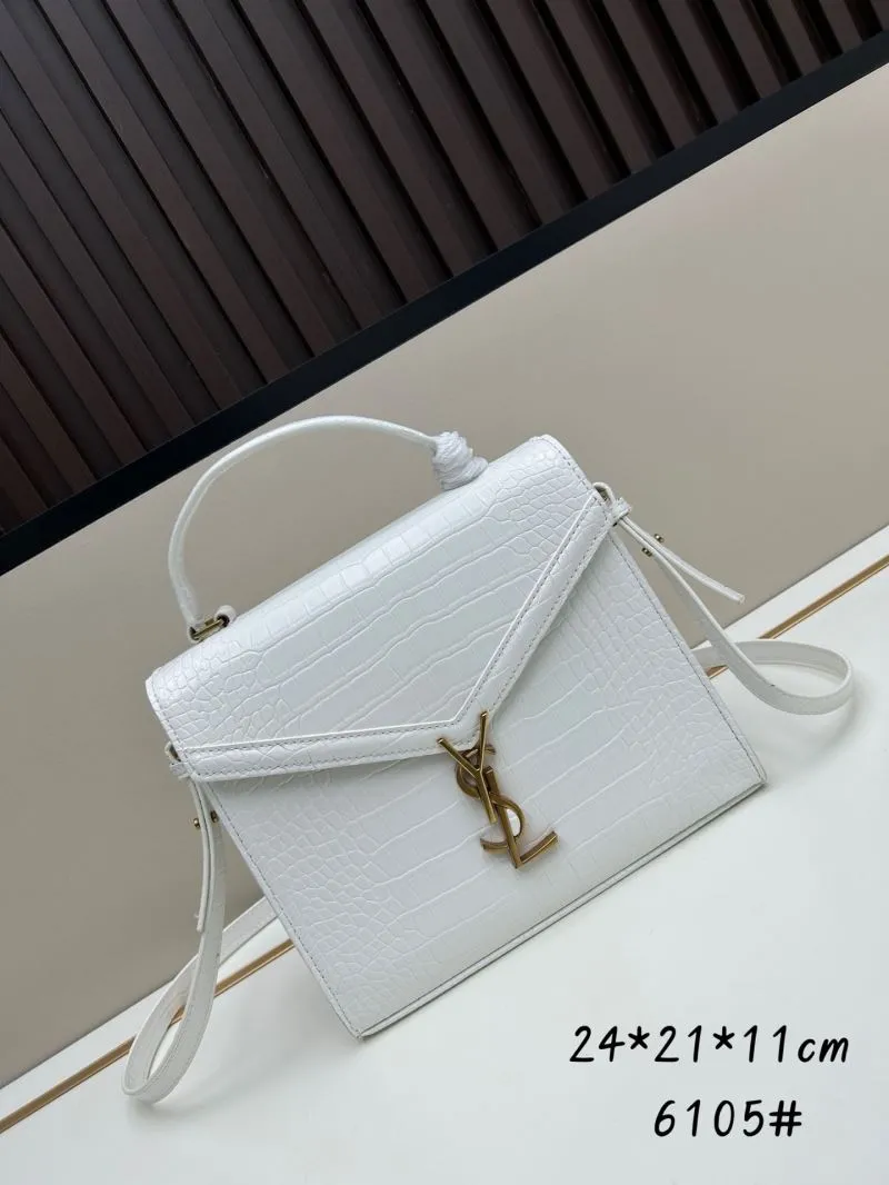 YSL White Croc Embossed Top Handle Bag 6105