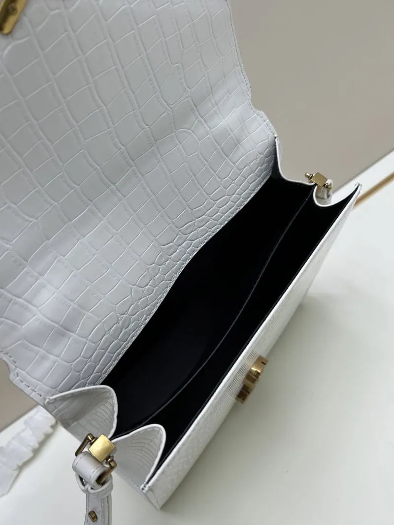 YSL White Croc Embossed Top Handle Bag 6105 - Image 7