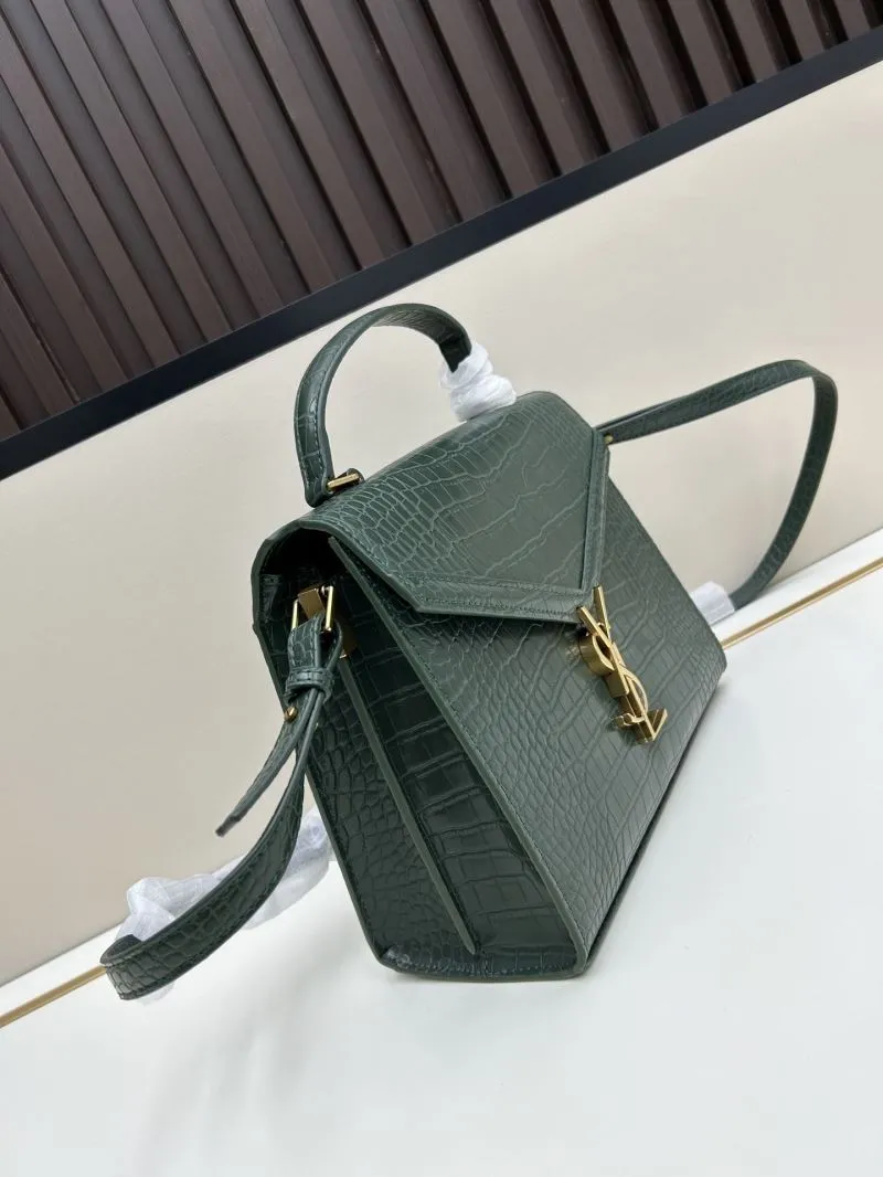 Alternative view of YSL Croc Embossed Dark Green Top Handle Bag 6105
