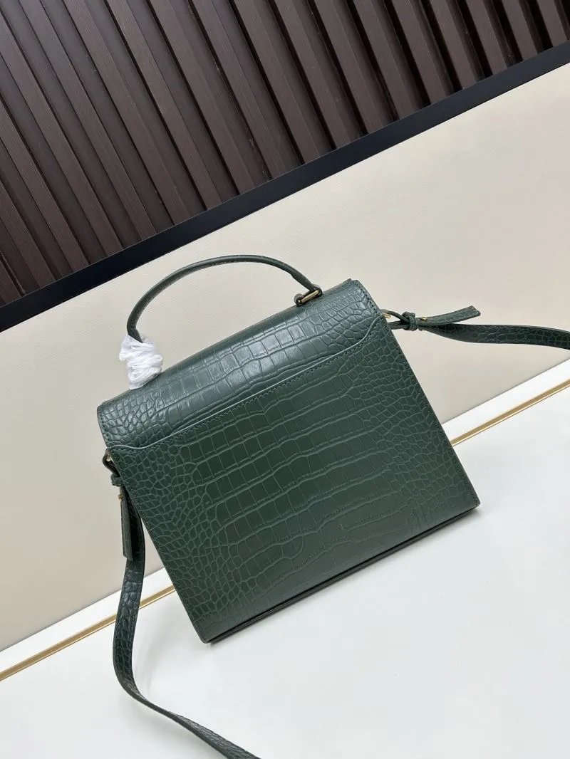 YSL Croc Embossed Dark Green Top Handle Bag 6105 - Image 3
