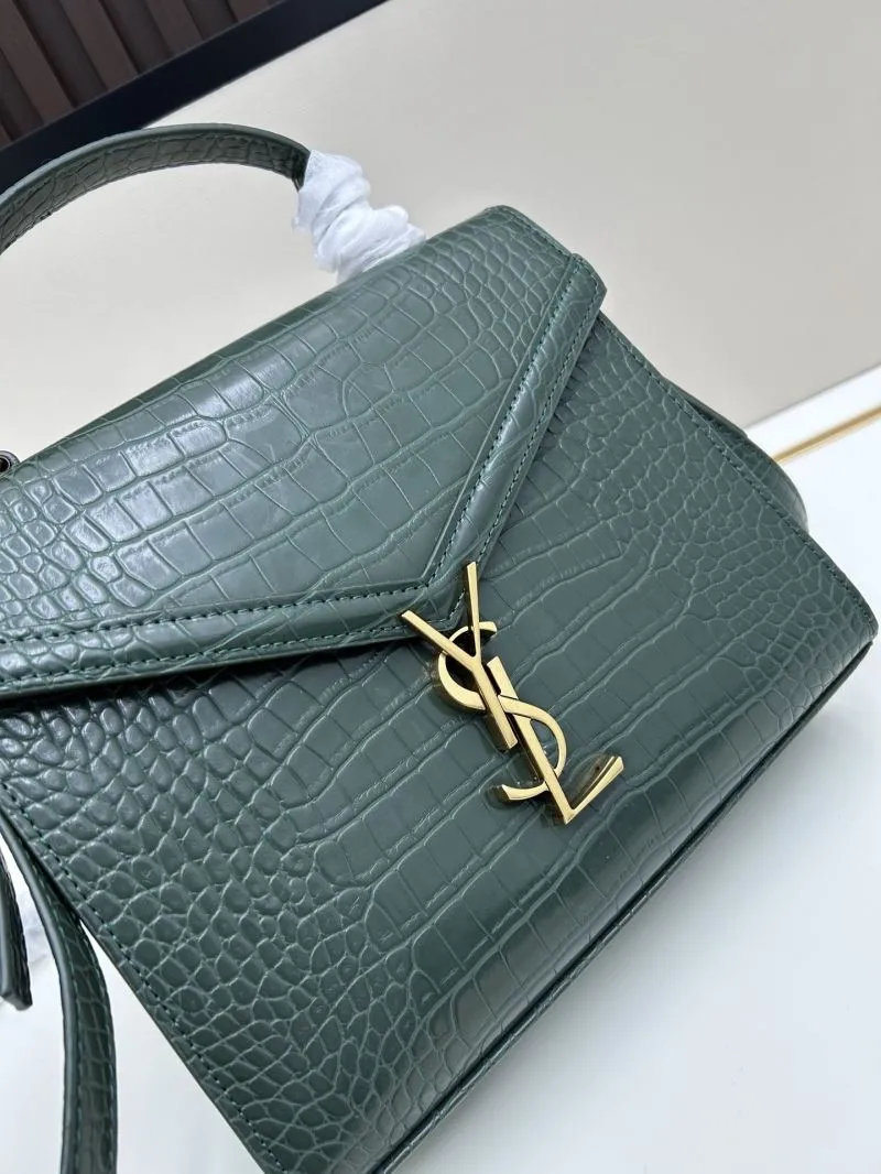 YSL Croc Embossed Dark Green Top Handle Bag 6105 - Image 4