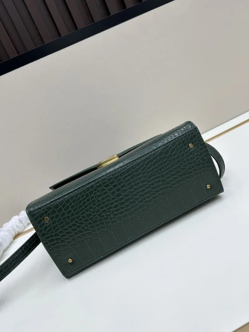 YSL Croc Embossed Dark Green Top Handle Bag 6105 - Image 5