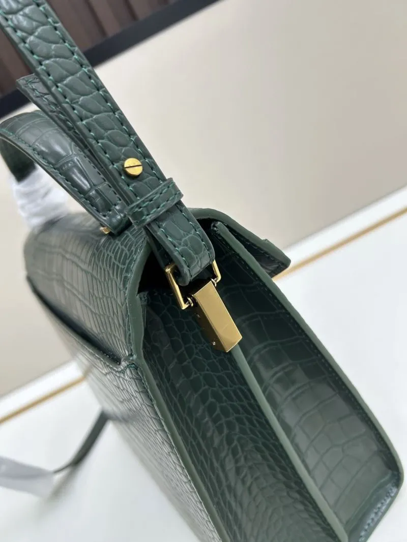YSL Croc Embossed Dark Green Top Handle Bag 6105 - Image 6